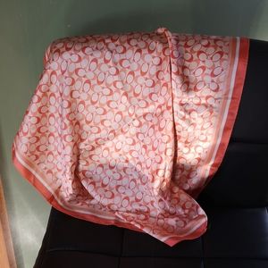 Coach 100% Silk Logo Scarf Kerchief Orange Cream Two Sided